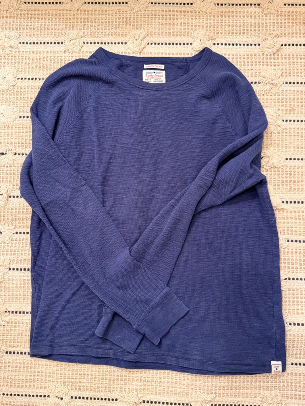 Lucky Brand Navy Thermal Long Sleeve Pullover 100% cotton